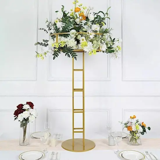 46" Gold Metal Round Top Flower Stand Pedestal Centerpiece Party Decorations {2}
