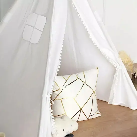 White Kids Teepee Play Tent with Window Indoor Outdoor Playhouse Playroom Home {2}
