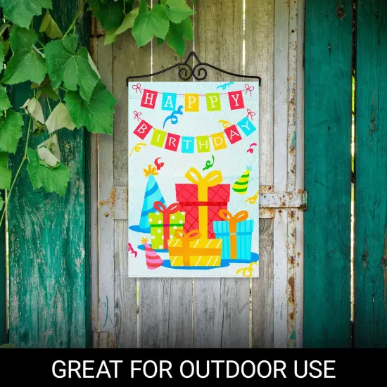 G128 Combo Pack Garden Flag Hanger 14IN & Garden Flag Happy Birthday Presents Printed 12x18IN Double Sided {4}