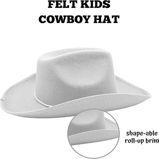 4E's Novelty Kids Cowboy Hats 4 Pack - White Cowboy Hat for Boys & Girls, Dress-Up & Costume Play {6}