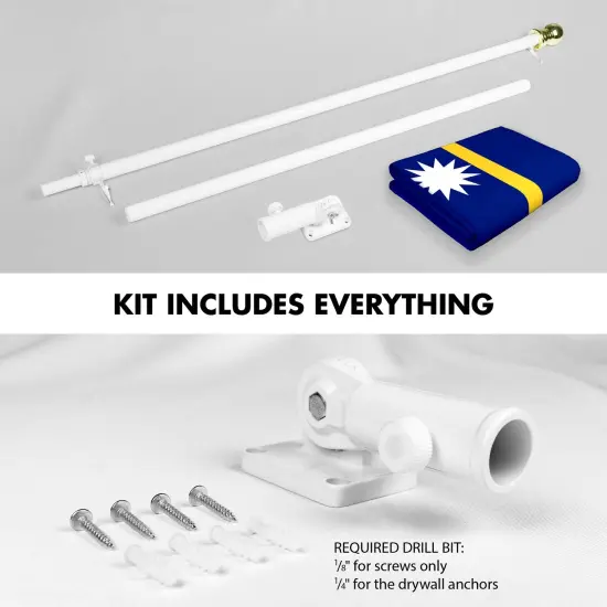 G128 Combo Pack: 6 Ft Tangle Free Aluminum Spinning Flagpole (White) & Nauru Nauruan Flag 3x5 Ft, LiteWeave Pro Series Printed 150D Polyester | Pole with Flag Included {2}