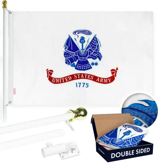 G128 - 5 Feet Tangle Free Spinning Flagpole (White) US Army Flag Double Sided Brass Grommets Embroidered 2x3 ft (Flag Included) Aluminum Flag Pole {1}
