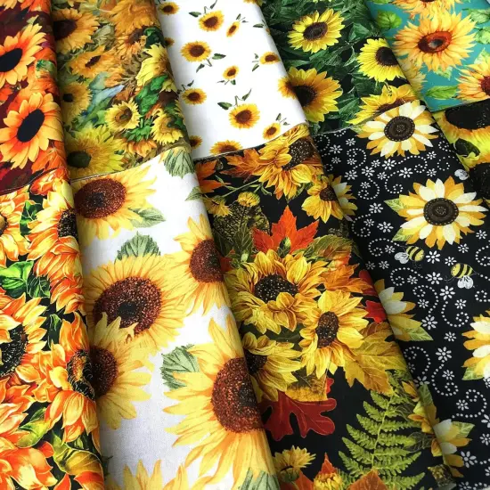 10 Pieces, Sunflower, 25x25cm,Quilting Fabric 100% Cotton Craft Fabric Bundle {4}