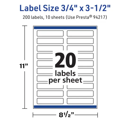 Avery TrueBlock Matte White Paper Labels,3/4" x 3-1/2" Rectangle {5}