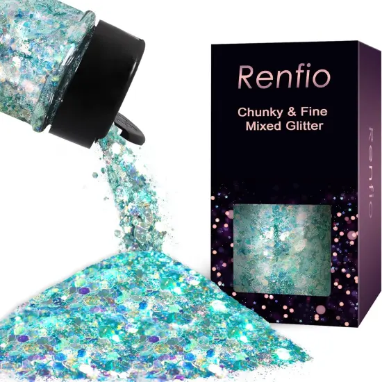 Opal Chunky Glitter, 1.75oz/50g Blue Glitter, Dreamy High Sparkle Glitter for Crafts Holographic Fine Glitter Mix Iridescent Glitters Flake for Resin Nails Art Hair DIY Snow Globe - Azure Sky {1}