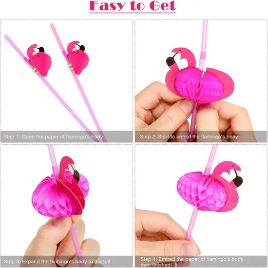 50 Pcs Flamingo Straws Flamingo Drinking Straws Bachelorette Straws Bendable Cocktail Straws for Flamingo Pool Party Table Decor Birthday Wedding Tableware Decoration, Rose {2}