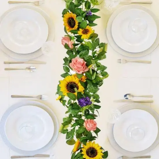 Summer Sunflower Garland &ndash; Faux Flower Hanging Vines for Home, Wall, and Arch Decor {4}