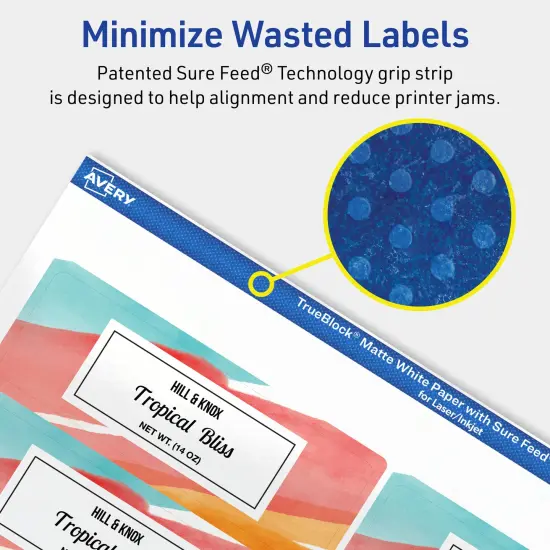 Avery TrueBlock Matte White Paper Labels,1-1/4" x 3-3/4" Rectangle {4}