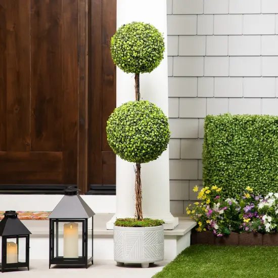 Northlight Two-Toned Double Sphere Artificial Boxwood Topiary Potted Plant - 48" Green {1}