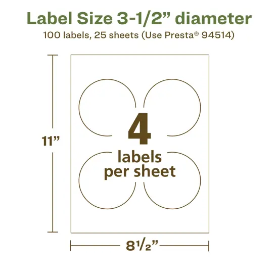 Avery Recycled Matte White Labels,3-1/2" diameter Round {5}