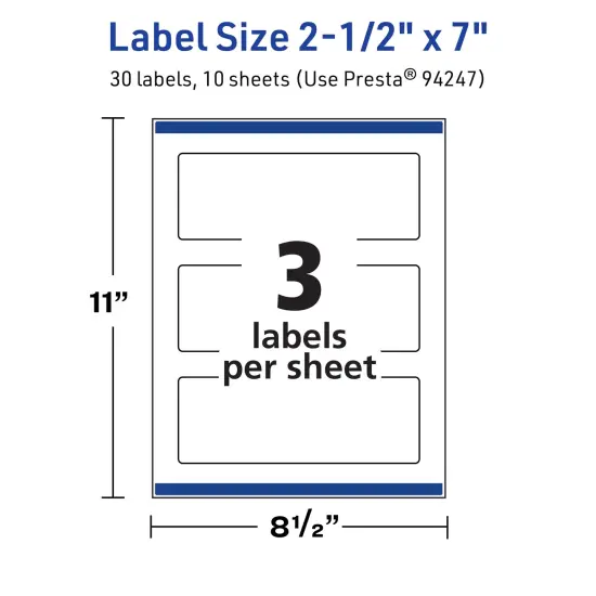 Avery TrueBlock Matte White Paper Labels,2-1/2" x 7" Rectangle {5}