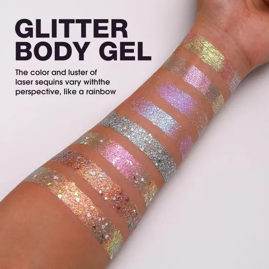 8 Colors Face & Body Glitter Palette - Holographic Changing Sparkling Mermaid Sequins for Women Girls Music Festival Party Rave Makeup(#A) {3}