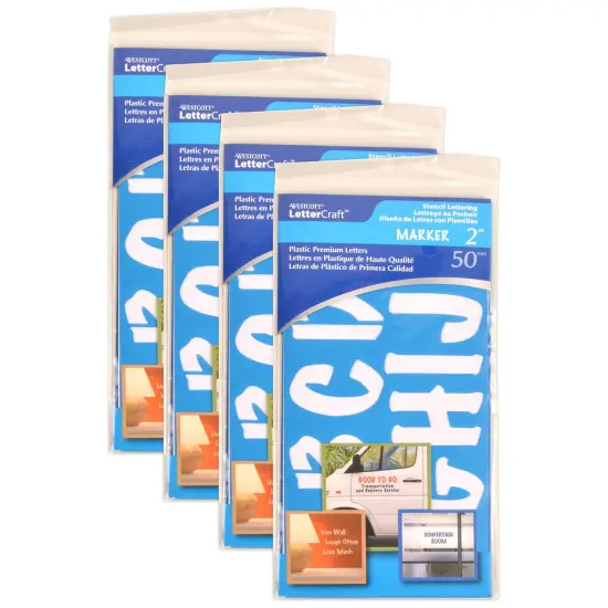 LetterCraft Reusable Plastic Stencils, Full Alphabet & Numbers, Marker Font, 2-Inch, 6 Per Pack, 4 Packs {1}