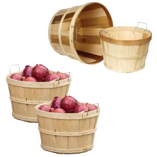 Lehman's Handcrafted Baskets, Vintage Style Bushel and Half Bushel Storage, USA Made Poplar Wood with Wire Handles, Set of 2 {2}
