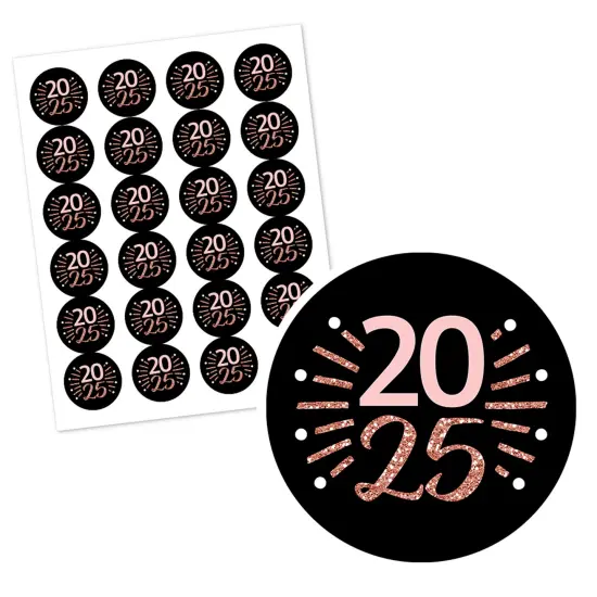 Big Dot of Happiness Rose Gold Happy New Year - 2025 New Year's Eve Party Circle Sticker Labels - 24 Count {3}