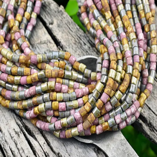 6/0 Aged Pink Medley Picasso Bugle Tube Seed Bead Mix (21" Strand) {1}