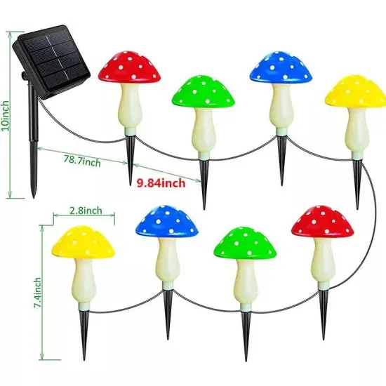 8Pcs Solar Mushroom Lights 8-Mode Cute Fairy String Garden Pathway Xmas Decor {3}