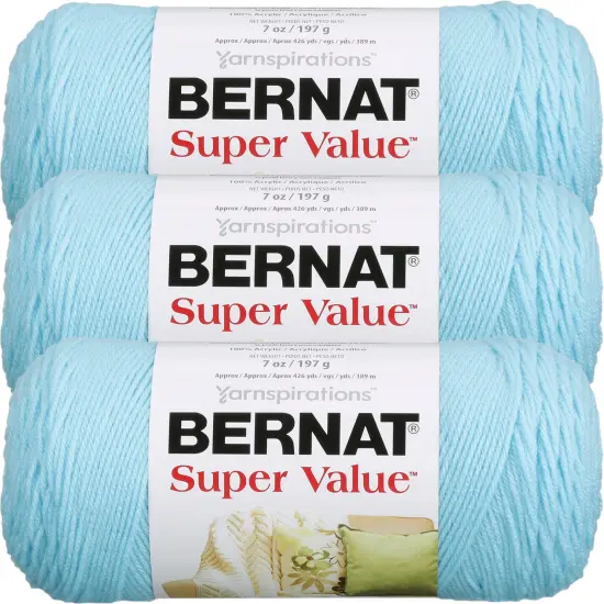 Bernat Super Value Cool Blue Yarn - 3 Pack of 198g/7oz - Acrylic - 4 Medium (Worsted) - 426 Yards - Knitting/Crochet {1}