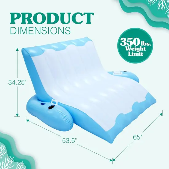 4E's Novelty 2 Person Inflatable Pool Recliner with Cup Holders &ndash; Reclining Pool Lounge Chair for Pool & Lake Relaxation {2}