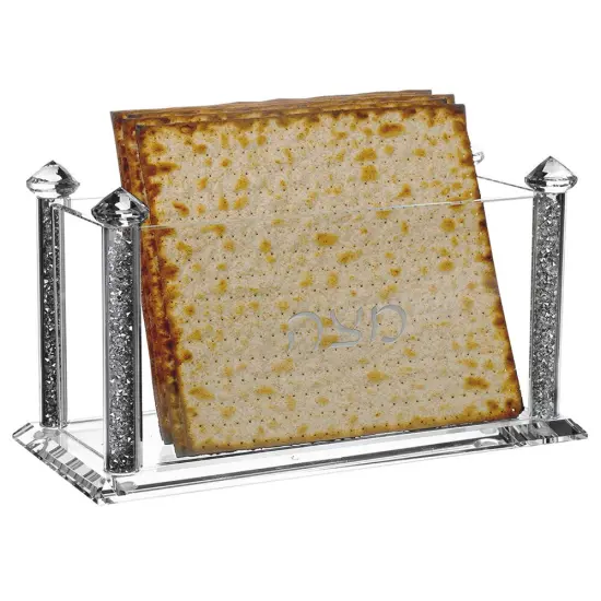 Crystal Square Matzah Box with Decorative Gemstones Gold/Silver {2}