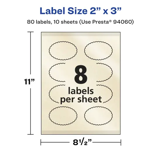 Avery Pearlized Ivory Oval Scalloped Labels with Sure Feed Technology, Print-to-the-Edge, 2" x 3" {5}