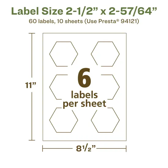 Avery Recycled Matte White Labels,2-1/2" x 2-57/64" Hexagon {5}