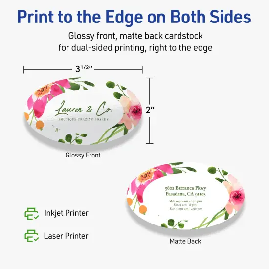 Avery Printable Oval Business Cards, Sure Feed Technology, 2" x 3-1/2", Glossy White Cardstock, Print-to-The-Edge, Laser/Inkjet Printable, 80 Total {6}