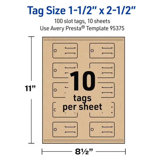 Avery Printable Rounded Rectangle Slot Tags, Sure Feed Technology, 1-1/2" x 2-1/2", Matte Kraft Brown Cardstock, Print-to-The-Edge, Laser/Inkjet Printable, 100 Total {5}