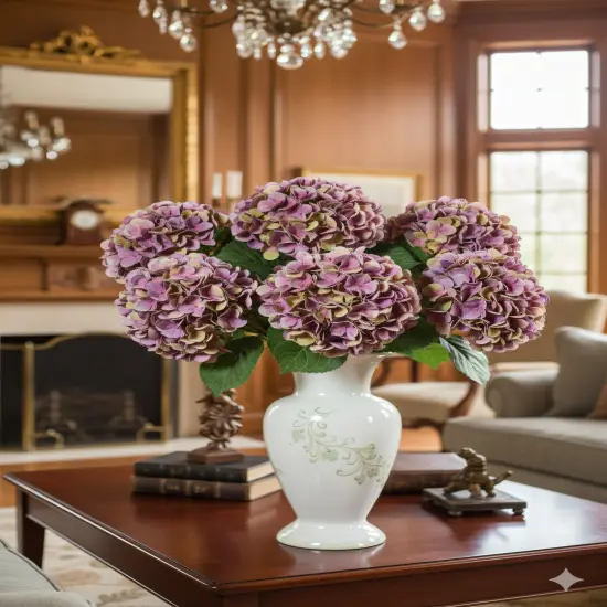 17.75" Artificial Purple Hydrangea Stem with 8" Bloom &ndash; Lifelike {4}