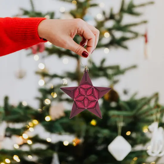 DAK 12ct Matte Burgundy Glittered Star Shatterproof Christmas Ornaments 5" Red {4}