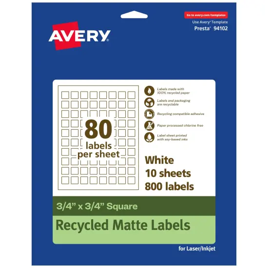Avery Recycled Matte White Labels,3/4" x 3/4" Square {1}