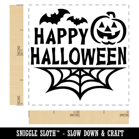 Happy Halloween Bats Spider Web Jack-O'-LanternSelf-Inking Rubber Stamp Ink Stamper Sky Blue {1}