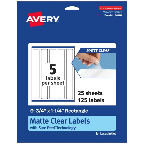 Avery Matte Clear Labels,9-3/4" x 1-1/4" Rectangle {1}