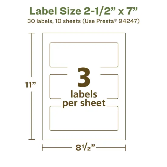 Avery Recycled Matte White Labels,2-1/2" x 7" Rectangle {5}