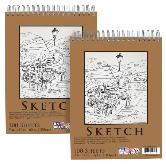 9"x12" Top Spiral Bound Sketch Book, 2 Pack, 100 Sheets Each, 60lb (100gsm), Acid-Free, Artist Sketchbook, Drawing Pad for Adults & Students {1}