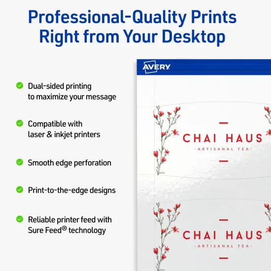 Avery Printable Arched Rectangle Business Cards, Sure Feed Technology, 2" x 3-1/2", Glossy White Cardstock, Print-to-The-Edge, Laser/Inkjet Printable, 80 Total {2}