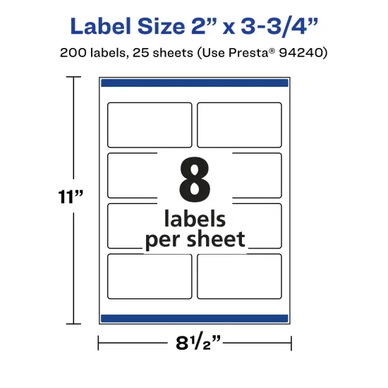 Avery Matte Clear Labels,2" x 3-3/4" Rectangle {5}