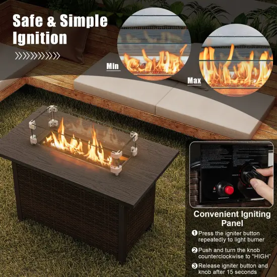 2-in-1 Propane Gas Fire Pit Table with Glass Rack and Stainless Steel Burner Ideal for Outdoor Parties Brown {5}