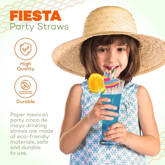 4E's Novelty 28 Pack Kids Fiesta Party Drinking Paper Straws - Cinco De Mayo Fiesta Party Favors, Supplies & Decorations {6}