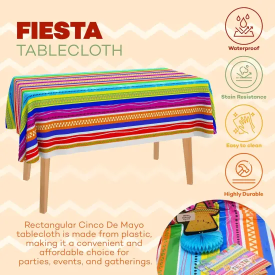 4E's Novelty 4 Pack Fiesta Plastic Tablecloth &ndash; 54x108 Plastic Tablecloth for Mexican Fiesta Party Decorations, Taco Tuesday, Cinco de Mayo, and Fiesta Celebrations {2}