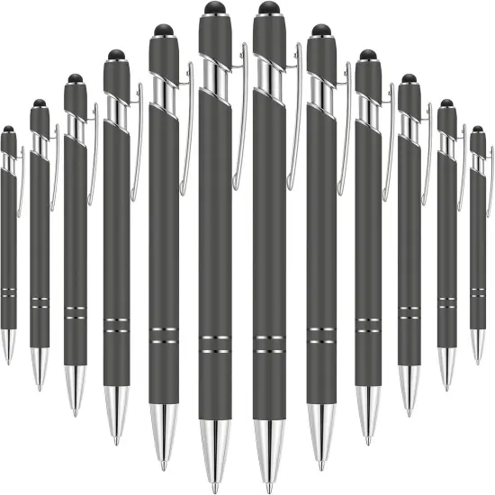 12 Pieces 2 in 1 Stylus Metal Ballpoint Pen with Stylus Tip, 1.0 mm Black Ink Ballpoint Pen for Touch Screens(Gray and Silver) {1}