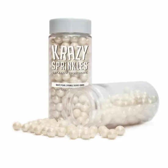 Krazy Sprinkles - White Pearl 8mm Beads (1/2 Cup, 1x Jar) for Cakes, Ice Cream & Cookies {3}