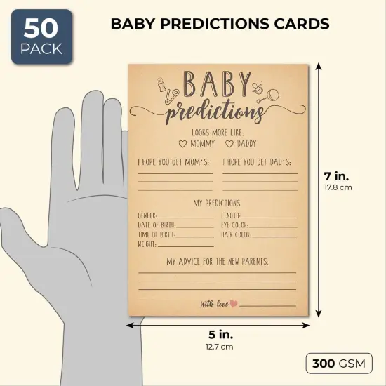 50 Sheets Baby Shower Prediction and Advice Cards for Gender Reveal Games, Party Activity (5x7 in) Brown {4}