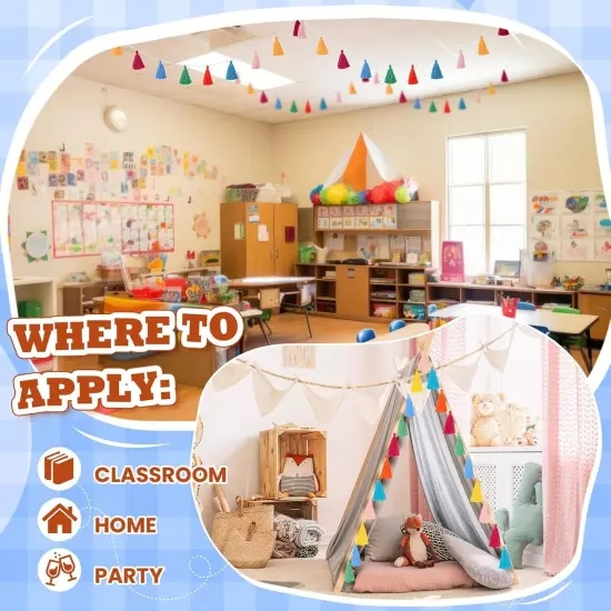 4 Pcs Rainbow Tassel Garland Boho Colorful Garland Banner Decor Wall Hanging for Home Classroom Decoration Wedding Birthday Baby Shower Party Supplies, Pre Assembled(Tassel in 3.1 Inches) {5}