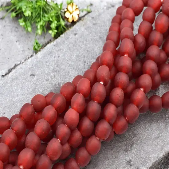 10-11mm Matte Red African Recycled Glass Beads (20" Strand) {3}