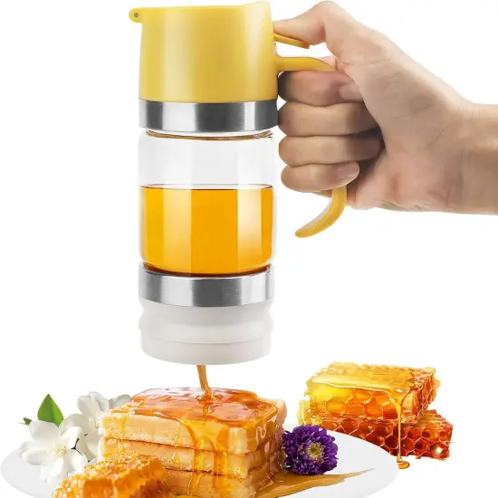 Glass Honey Dispenser,9 OZ Honey Pot with Handle,No Drip Honey Container Jar,Maple Syrup Dispenser,Ideal for Honey and Syrup,White base {1}