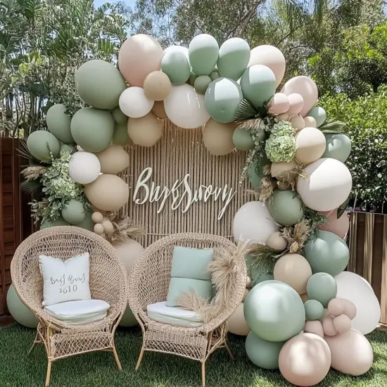 Sage Green White Balloon Garland Double Stuffed Dusty Green Cream Sand White Beige Latex Neutral Balloons Arch Kit for Boho Baby Bridal Shower Birthday Wedding Baptism Decoration {5}