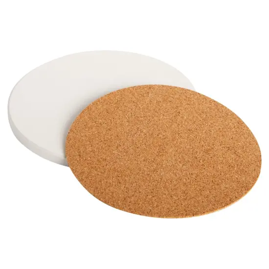 12 Round Unglazed Ceramic Tiles for Crafts with 12 Cork Pads for DIY Coasters, Acrylic Pouring, Alcohol Ink, White Blank Coasters for Painting, Art Projects (4.2 In) {7}