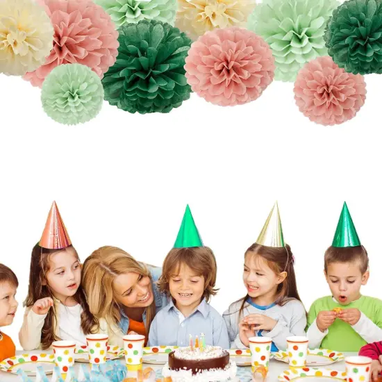 12PCS Paper Tissue Pom Poms Ceiling Decors Sage-Olive Green Pink-Beige Boho Paper Flower Ball for Birthday Bachelorette Wedding Baby Shower Bridal Shower Party Decoration {5}