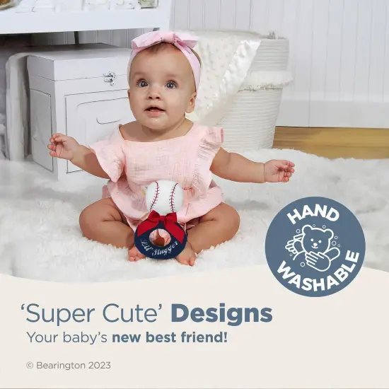 Bearington Baby Lil&rsquo; Slugger, 5.5 Inch Red, White and Blue Plush Stuffed Baby Baseball Soft Ring Rattle, For Ages 0-14 Multicolor {3}